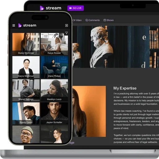 Pay per minute video chat software by Scrile Stream on a laptop and a phone